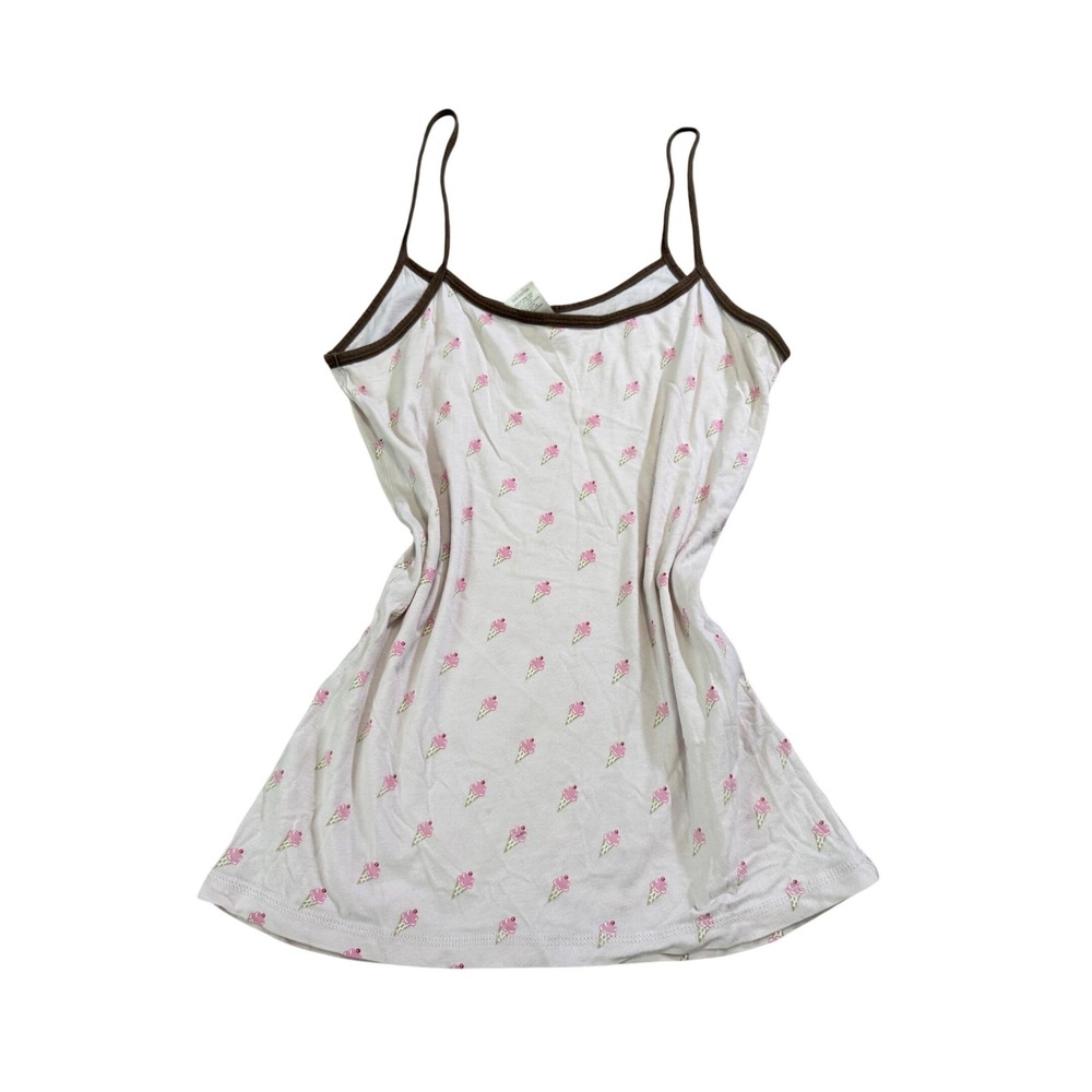 Womens Y2 Ice Cream Cone Camisole Pink Brown‎ Coquette Cami Top Loungewear M